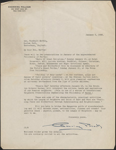 Channing Pollock typed letter signed to [Victoria Woodhull Martin], New York, January 5, 1926