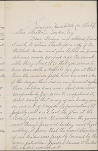 D. White autograph letter signed to [Victoria Woodhull] Martin, Swauger, California, March 1, 1896