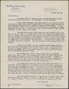 Jay J. Williams typed letter signed (circular) to [Zula Maud] Woodhull, Washington, D.C., December 24, 1926
