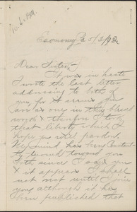 David autograph letter signed to [Victoria Woodhull Martin], Economy, Pa., March 5, [18]92