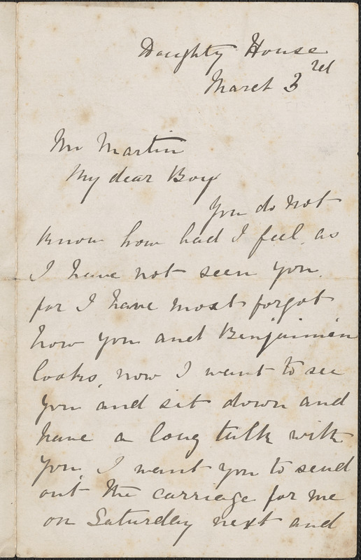 Autograph letter signed to Mr. Martin, [London], March 3