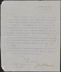 John Biddulph Martin typed letter signed (copy) to Messrs. Heidelbach, Ickelheimer & Co., New York, March 7, 1891