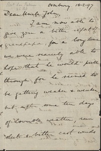 Robert Martin Holland autograph letter signed to [John Biddulph Martin, Tewkesbury, England], February 18, 1897