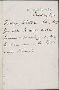 [John Biddulph Martin] autograph note to [Robert Martin, London, approximately 1883-1897]