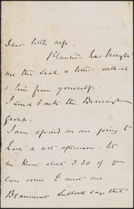 [John Biddulph Martin] autograph note to [Victoria Woodhull Martin], approximately 1883-1897