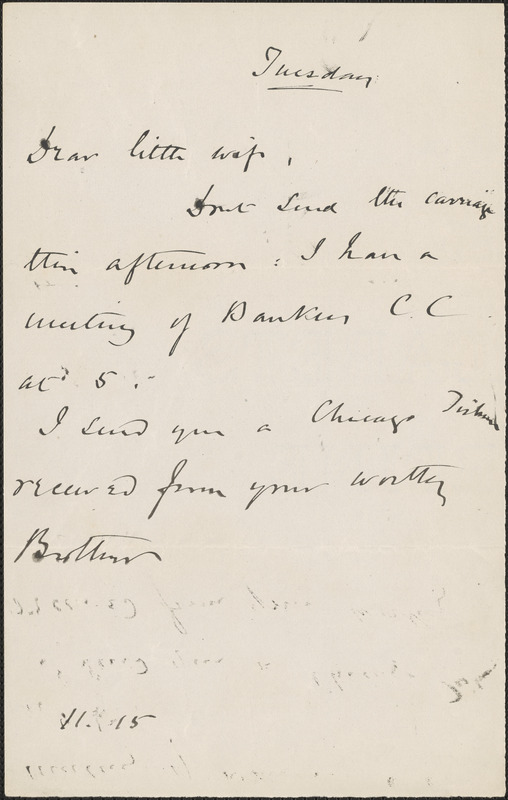 [John Biddulph Martin] autograph note to Victoria Woodhull Martin, approximately 1883-1897