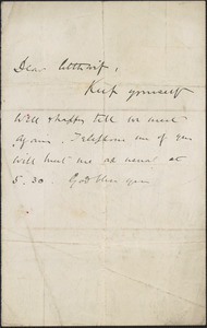 [John Biddulph Martin] autograph note to [Victoria Woodhull Martin], approximately 1883-1897