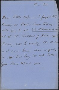 [John Biddulph Martin] autograph note to Victoria Woodhull Martin, approximately 1883-1897