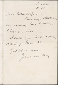 [John Biddulph Martin] autograph note signed to Victoria Woodhull Martin, approximately 1883-1897