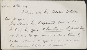 [John Biddulph Martin] autograph note to [Victoria Woodhull Martin], approximately 1883-1897