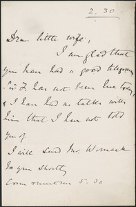 [John Biddulph Martin] autograph note to [Victoria Woodhull Martin], approximately 1883-1897