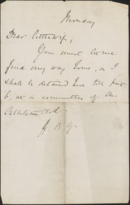 [John Biddulph Martin] autograph note signed (initials) to [Victoria Woodhull Martin], approximately 1883-1897