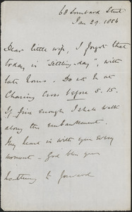 [John Biddulph Martin] autograph note to [Victoria Woodhull Martin, London], January 29, 1886