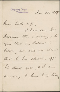 [John Biddulph Martin] autograph note to [Victoria Woodhull Martin], Tewkesbury, [England], January 28, 1887