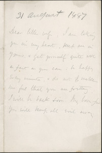 [John Biddulph Martin] autograph note to [Victoria Woodhull Martin], August 31, 1887