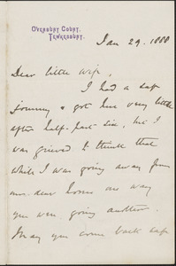 [John Biddulph Martin] autograph note to [Victoria Woodhull Martin], Tewkesbury, [England], January 29, 1888