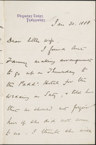 [John Biddulph Martin] autograph note to [Victoria Woodhull Martin], Tewkesbury, [England], January 30, 1888