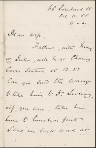 [John Biddulph Martin] autograph note to [Victoria Woodhull Martin], London, October 11, 1888