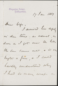 [John Biddulph Martin] autograph note to [Victoria Woodhull Martin], Tewkesbury, [England], January 17, 1889