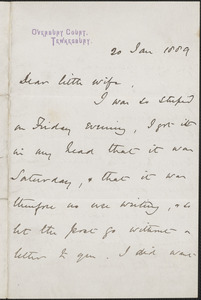 [John Biddulph Martin] autograph note to [Victoria Woodhull Martin], Tewkesbury, [England], January 20, 1889