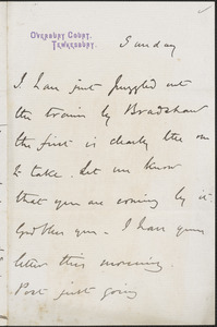 [John Biddulph Martin] autograph note signed to [Victoria Woodhull Martin], Tewkesbury, [England]