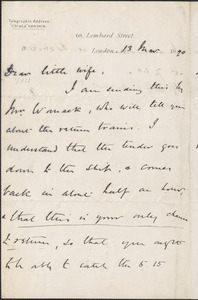 [John Biddulph Martin] autograph note to [Victoria Woodhull Martin], London, March 13, 1890