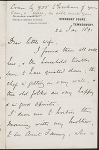 [John Biddulph Martin] autograph note signed to [Victoria Woodhull Martin, Tewkesbury, England], January 24, 1891