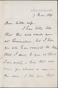 [John Biddulph Martin] autograph note to [Victoria Woodhull Martin], London, March 7, 1891