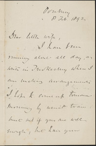 [John Biddulph Martin] autograph note to [Victoria Woodhull Martin], Tewkesbury, [England], February 8, 1892