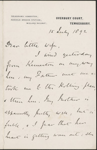 [John Biddulph Martin] autograph note to [Victoria Woodhull Martin], Tewkesbury, [England], July 15, 1892