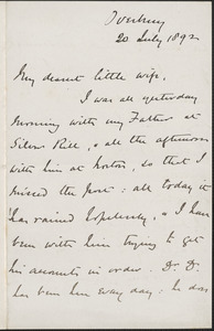 [John Biddulph Martin] autograph note to [Victoria Woodhull Martin], Tewkesbury, [England], July 20, 1892