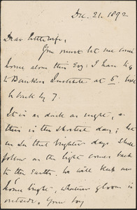 [John Biddulph Martin] autograph note signed to [Victoria Woodhull Martin], December 21, 1892