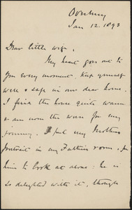 [John Biddulph Martin] autograph note signed to [Victoria Woodhull Martin], Tewkesbury, [England], January 12, 1893