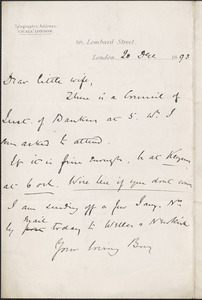 [John Biddulph Martin] autograph note signed to [Victoria Woodhull Martin], London, December 20, 1893