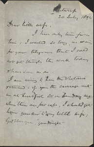 [John Biddulph Martin] autograph note to [Victoria Woodhull Martin, Antwerp?], July 20, 1894