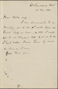 [John Biddulph Martin] autograph note to [Victoria Woodhull Martin], London, October 15, 1894