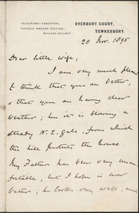 [John Biddulph Martin] autograph note signed to [Victoria Woodhull Martin], Tewkesbury, [England], November 25, 1895