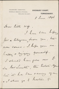 [John Biddulph Martin] autograph note signed to [Victoria Woodhull Martin], Tewkesbury, [England], June 8, 1896
