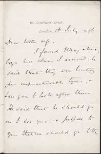 [John Biddulph Martin] autograph note to [Victoria Woodhull Martin], London, July 16, 1896