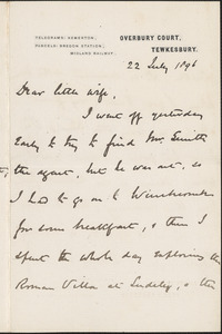 [John Biddulph Martin] autograph note to [Victoria Woodhull Martin], Tewkesbury, [England], July 22, 1896