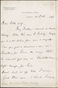 [John Biddulph Martin] autograph note to [Victoria Woodhull Martin], London, October 14, 1896