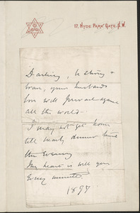 [John Biddulph Martin] autograph note to [Victoria Woodhull Martin], 1897