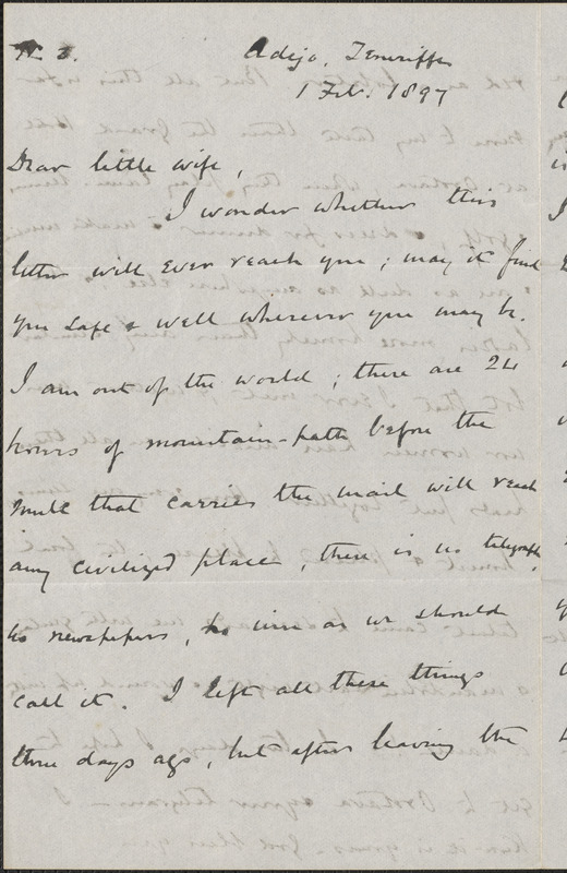 [John Biddulph Martin] autograph letter to [Victoria Woodhull Martin], Adeje, Tenerife, February 1, 1897