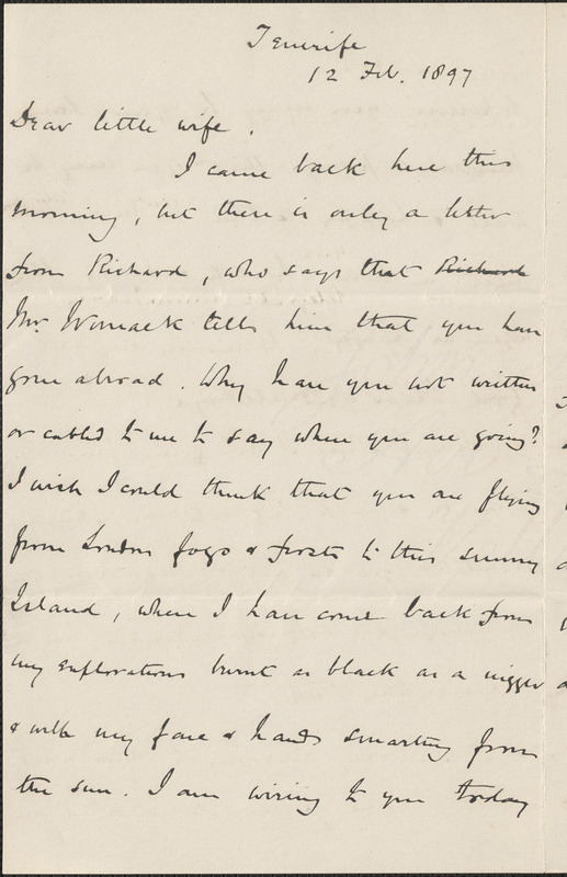 [John Biddulph Martin] autograph letter to [Victoria Woodhull Martin], Tenerife, February 12, 1897