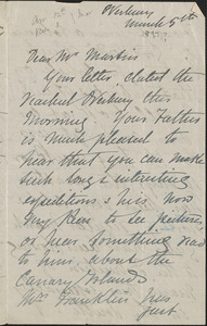 Autograph letter signed to [John Biddulph] Martin, Tewkesbury, March 5, [1897?]