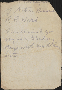 [Victoria Woodhull Martin] autograph note, [Bredon's Norton, Worcestershire, Eng.?], approximately 1901-1927