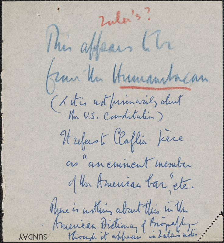Autograph note, [approximately 1890s?]