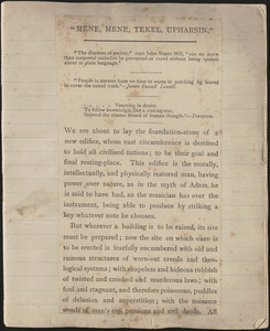 [Victoria Woodhull Martin]: "Mene, Mene, Tekhel, Upharsin." (incomplete?) , [approximately 1884-1927]