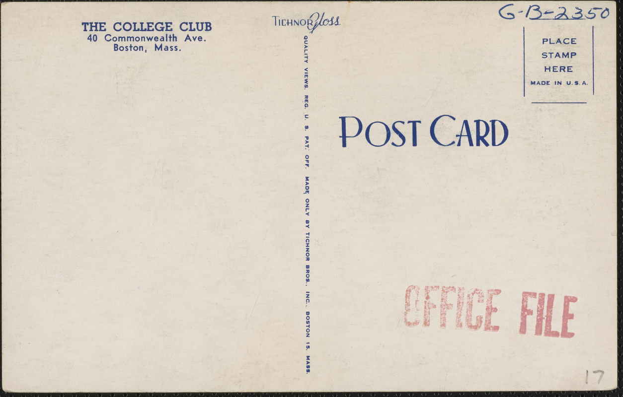 The College Club, 40 Commonwealth Ave. Boston, Mass.