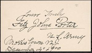 Autograph of Fitz John Porter, Morristown, N.J., 1900 December 4